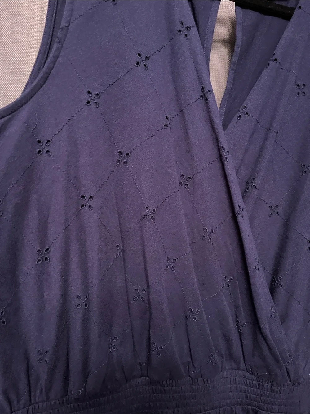 Lane Bryant Dark Navy Sleeveless Faux-Wrap Eyelet Jumpsuit - Picture 2 of 6